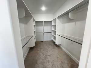 Spacious closet with light colored carpet