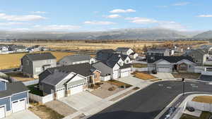 Aerial view featuring a mountain view