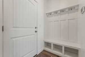 Mudroom with dark hardwood / wood-style floors