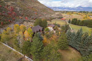 Drone / aerial view featuring a mountain view