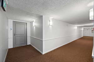 Hall with dark carpet