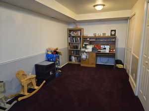 Interior space with a textured ceiling