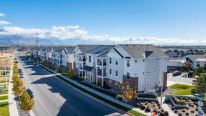 Aerial view featuring a mountain view