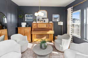 Living area with a chandelier