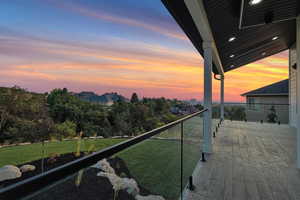 View of balcony at dusk