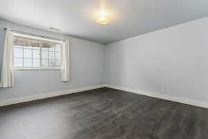 Spare room with dark wood-type flooring