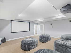 View of carpeted home theater room