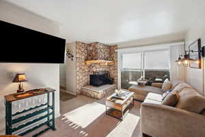 Living room featuring a fireplace