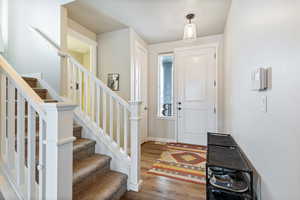 Foyer featuring wood-type flooring