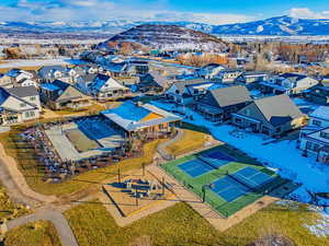 Drone / aerial view featuring a mountain view