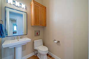 Bathroom with wood-type flooring and toilet