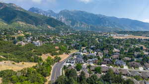 Drone / aerial view with a mountain view