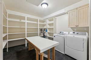 Laundry area with plenty of storage and an attached cold storage room