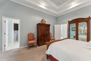 Master bedroom with tiered ceiling ensuite bathroom and walk-in closet