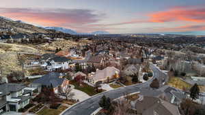 Aerial view of the neighborhood at dusk