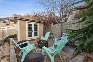 Fire pit and and second garden shed