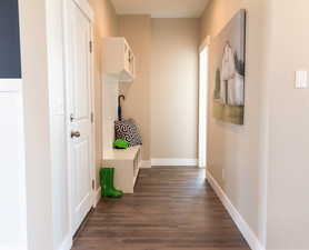 Corridor with dark hardwood / wood-style floors