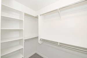 Walk in closet with carpet