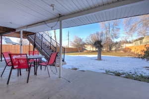 View of snow covered patio