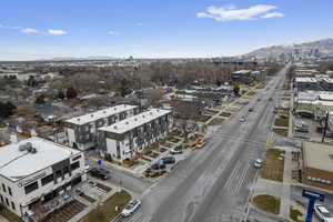 Aerial view featuring a mountain view