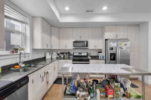 Kitchen featuring stainless steel appliances, light wood-type flooring, and sink