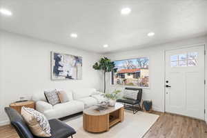 Living room featuring hardwood / wood-style flooring