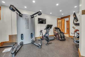 Exercise area with recessed lighting