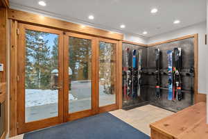 Doorway featuring french doors