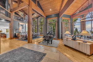 Sunroom with a chandelier
