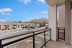 Balcony with a mountain view