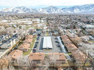 Aerial view featuring a mountain view