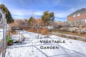 View of yard covered in snow