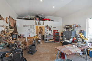 Garage featuring a workshop area