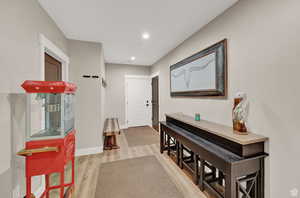 Interior space with light hardwood / wood-style flooring