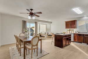 Dining room featuring light hardwood / wood-style floors and ceiling fan