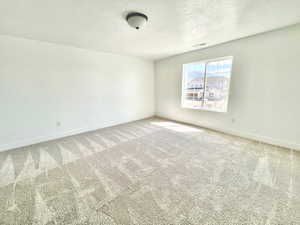 Spare room featuring carpet floors and a textured ceiling