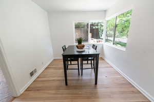 Dining area featuring light hardwood / wood-style floors