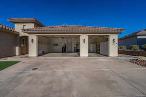 Exterior space with a garage