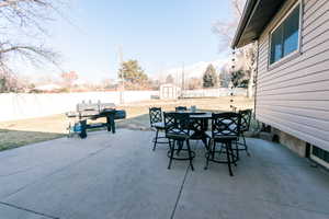 View of patio / terrace with a mountain view