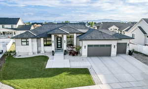 Modern Stone Home with Front Landscaping Complete