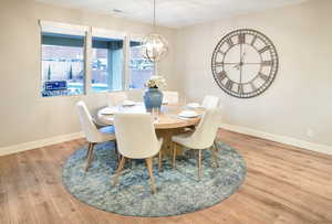 Dining area is large enough to accommodate a variety of dining tables of all sizes and shapes depending on your needs.