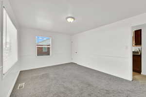 Unfurnished room with light carpet