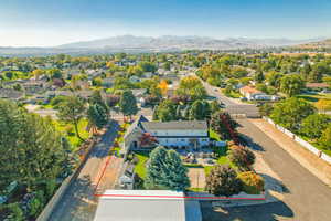 Drone / aerial view with a mountain view and a residential view