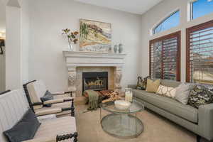 Living area with a fireplace