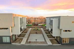 View of patio terrace at dusk