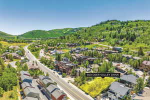 Drone / aerial view featuring a mountain view