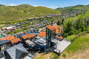 Drone / aerial view with a mountain view