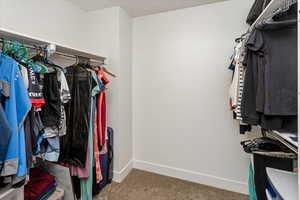 Walk in closet featuring carpet