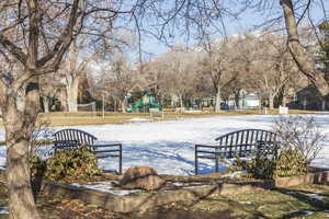 Exterior space with a playground