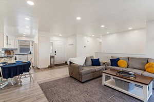 Living room with a textured ceiling